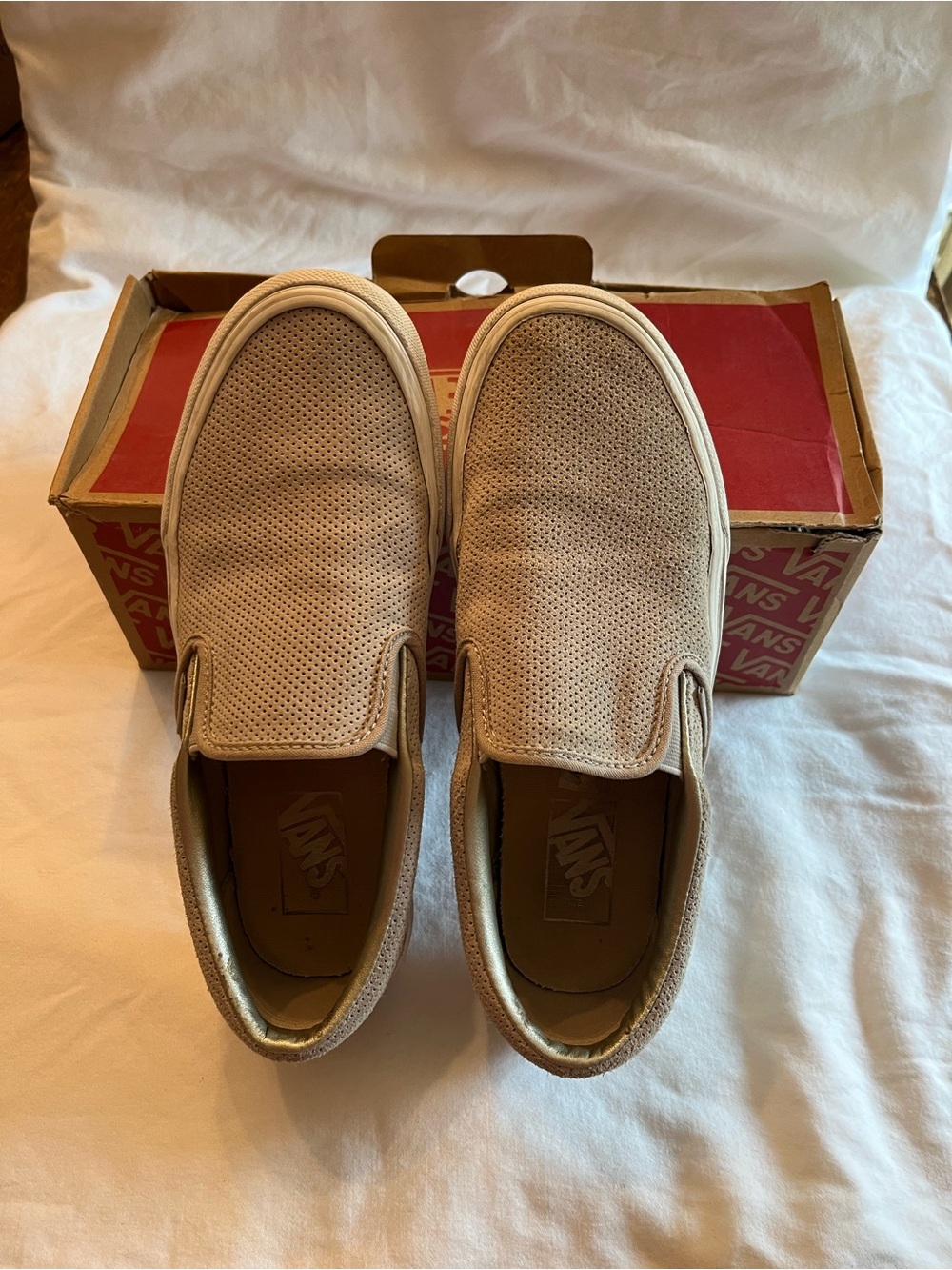 Vans women’s classic Slip-On  Sneakers - Tan, size 8